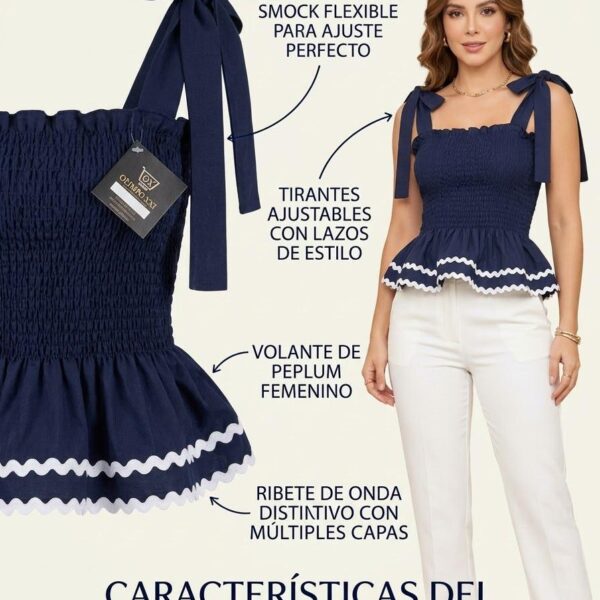 Top Peplum con Tirones Ajustables y Detalle de Encaje