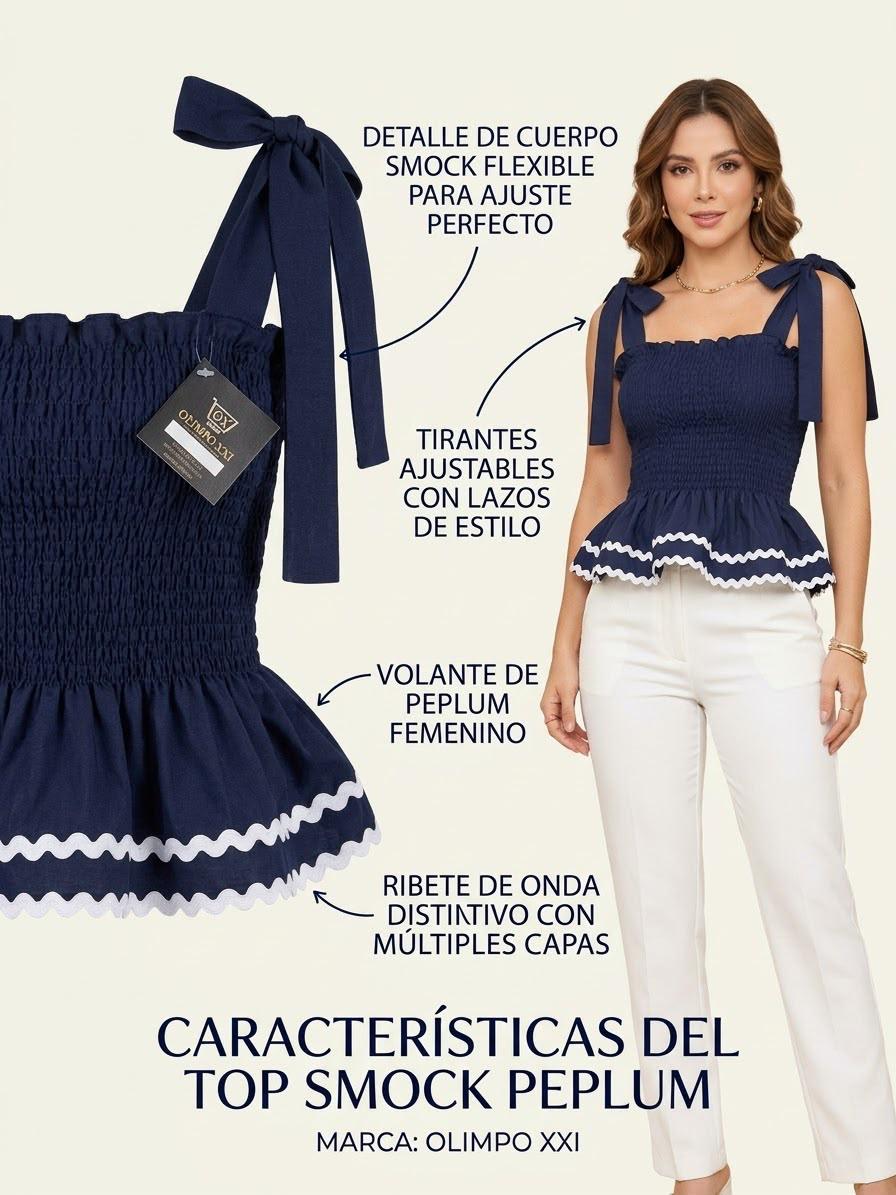 Top Peplum con Tirones Ajustables y Detalle de Encaje