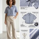 Camisa Corta de Rayas con Botones y Cuello Clásico