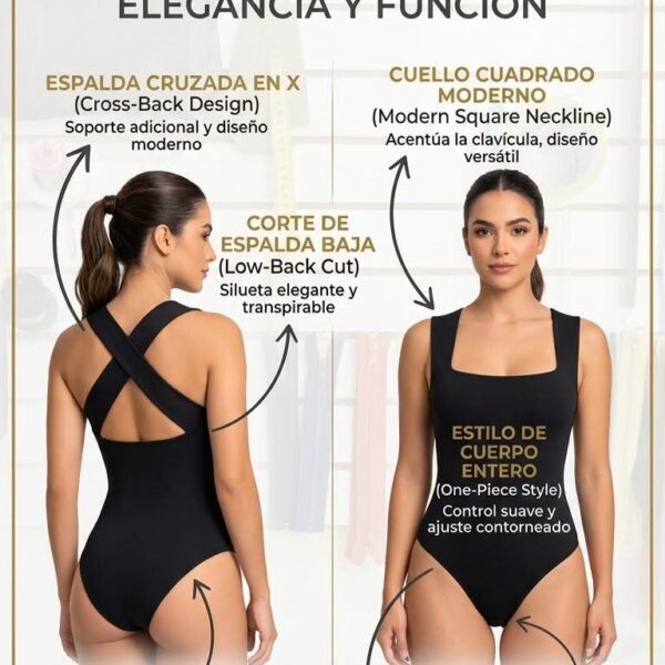 Body Negro Elegante con Espalda Cruzada en X y Cuello Cuadrado