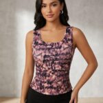Blusa Estampado con Escote Cuadrado (Efecto Tie-Dye / Abstracto)