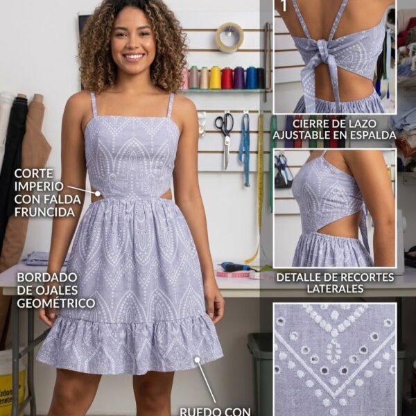 Vestido Lavanda con Ojales y Recortes Laterales