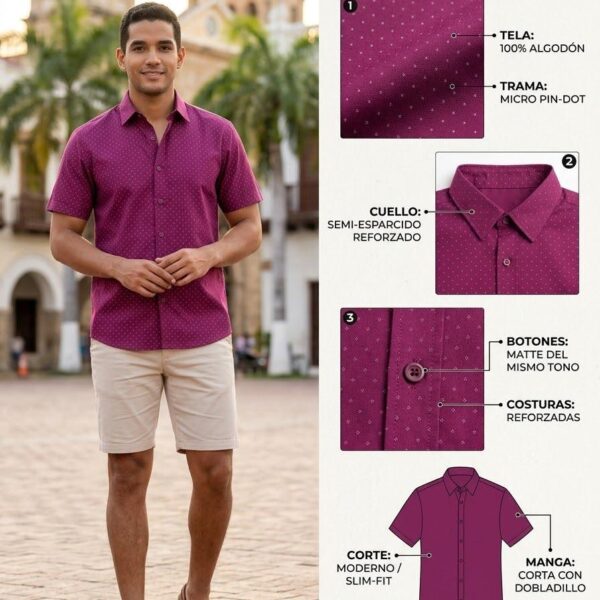 Camisa de Hombre Pin-Dot (Vino / Fucsia Oscuro)